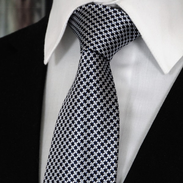 Black and Silver Ties – Mens Black and Silver Silk Necktie