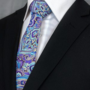Paisley Neck Tie – Cotton Purple Paisley Tie with Floral Necktie Motif also makes a Beautiful Wedding Necktie, Standard or Skinny Tie