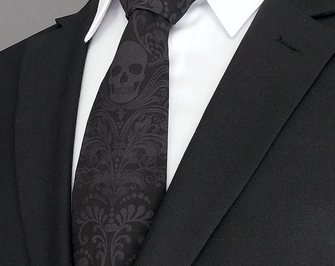 Black and Charcoal Skull Necktie