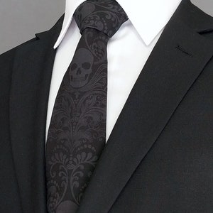 Charcoal and Grey Skull Tie