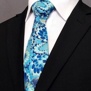Peacock – Colorful Peacock Feathers Motif Tie, Great Wedding Tie and Gift for Father of the Bride, Available Skinny Tie