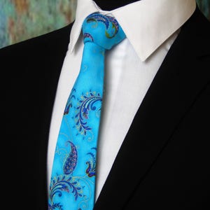 Blue Floral Tie – Blue Floral Tie for Men also Available as a Skinny Tie and Makes a Great Wedding Necktie.