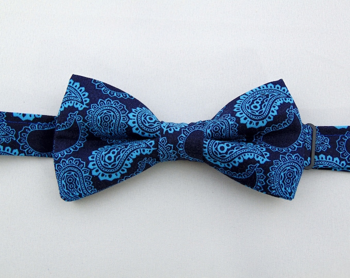 Blue Paisley Bow Tie – Mens Pretied Paisley Bow Tie Blue