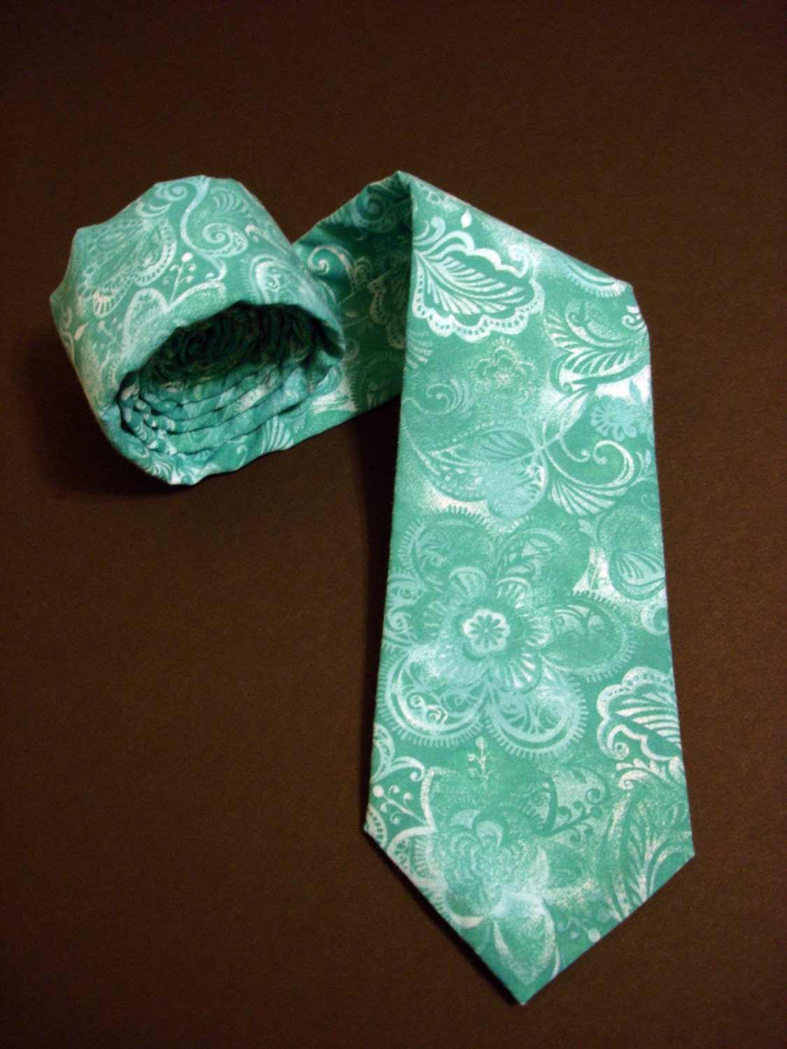 Floral Necktie, Floral Tie, Mens Necktie, Mens Tie, Teal Necktie, Teal