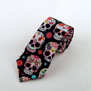 Sugar Skull Tie Colorful Cotton Sugar Skull Mens Necktie, Great Halloween Tie image 4