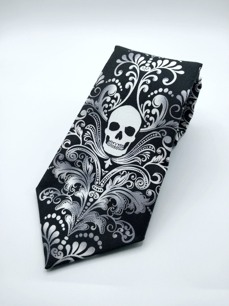 Skull Necktie Skull Tie, Please read item description, Skull necktie only, pocket square not included image 2