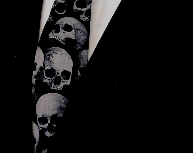 Gray Skull Goth Wedding Necktie