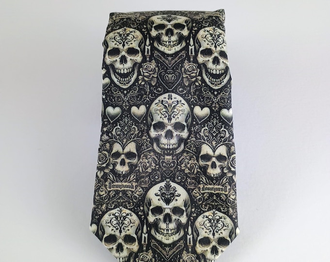 Black Gothic Skull Necktie | Unique Handmade Gothic Tie