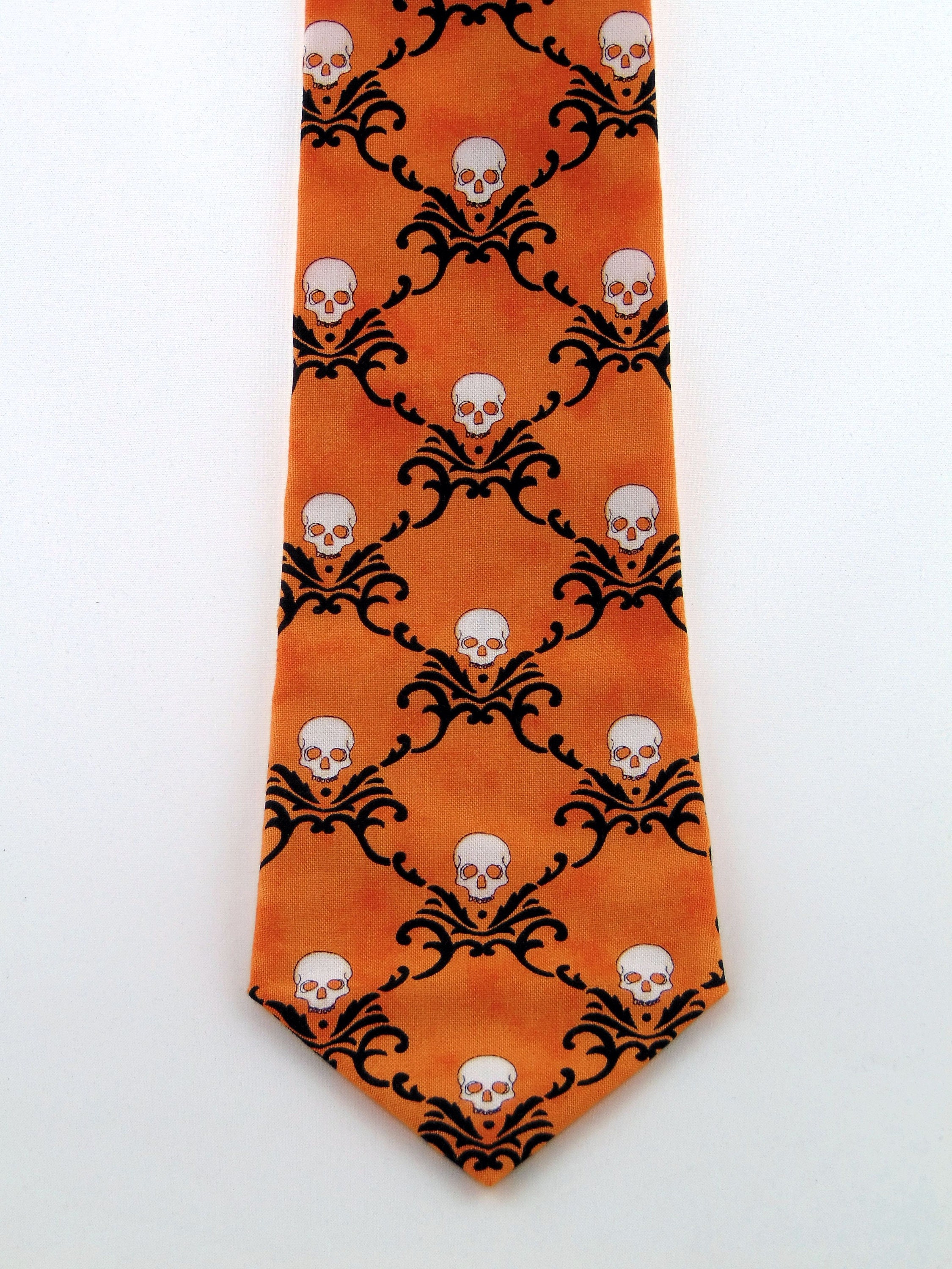 Skull Neck Tie – Halloween Necktie with Goth Tie Theme and Orange ...