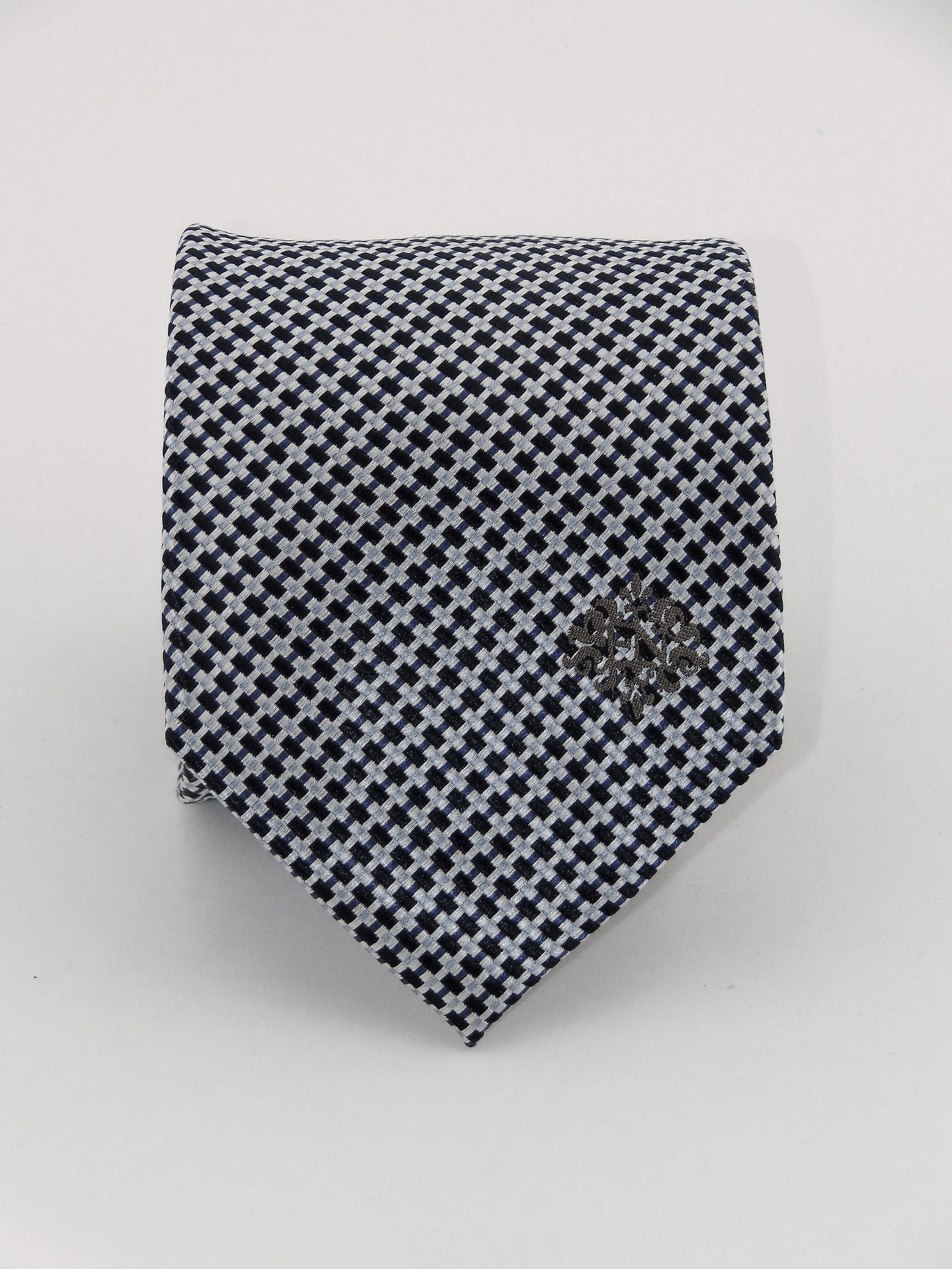 Navy Blue and Silver Sloped Chainmail Styled Silk Necktie | Men's ...