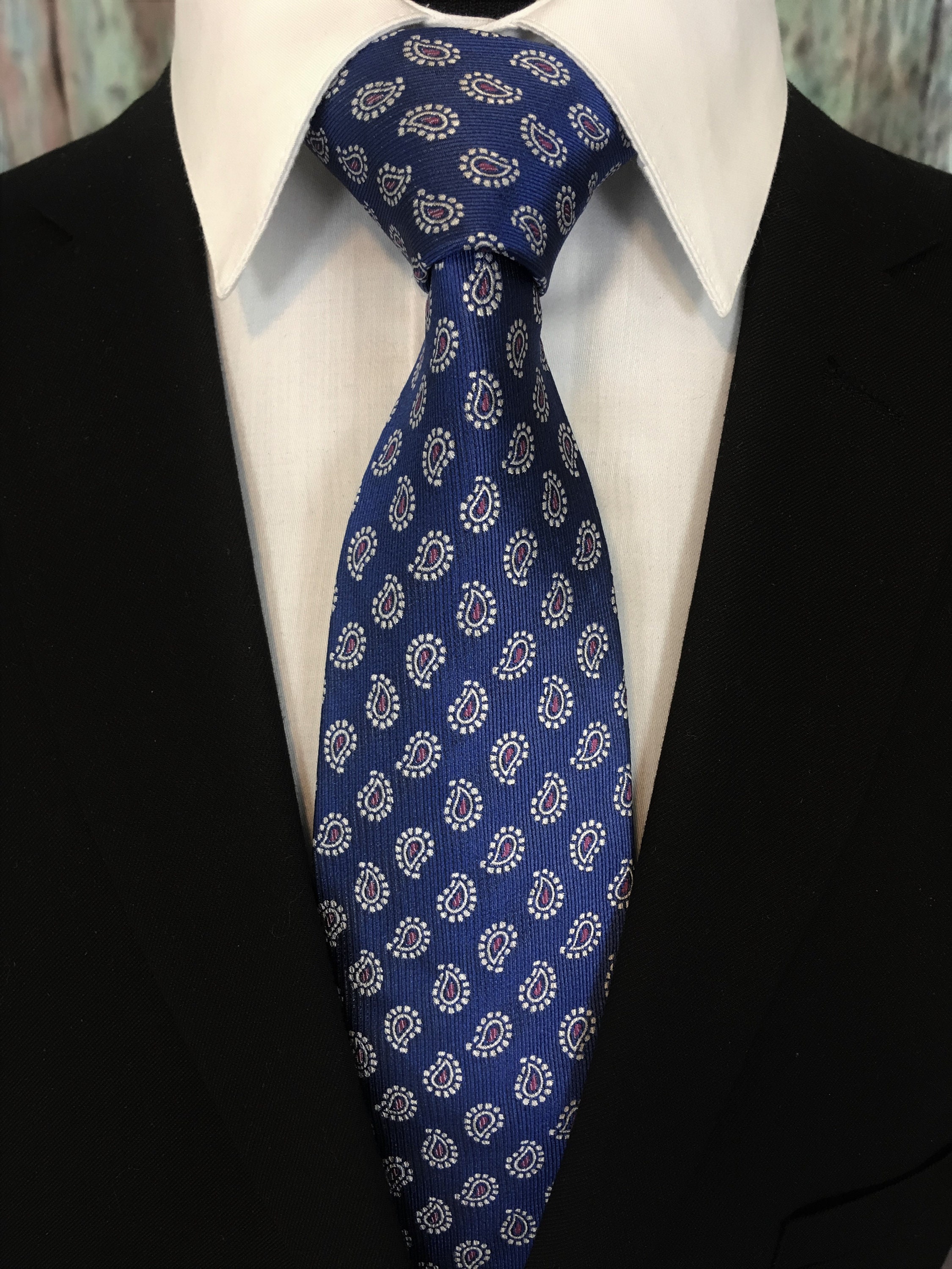 Blue Paisley Tie – Mens Blue with Small Paisley Necktie