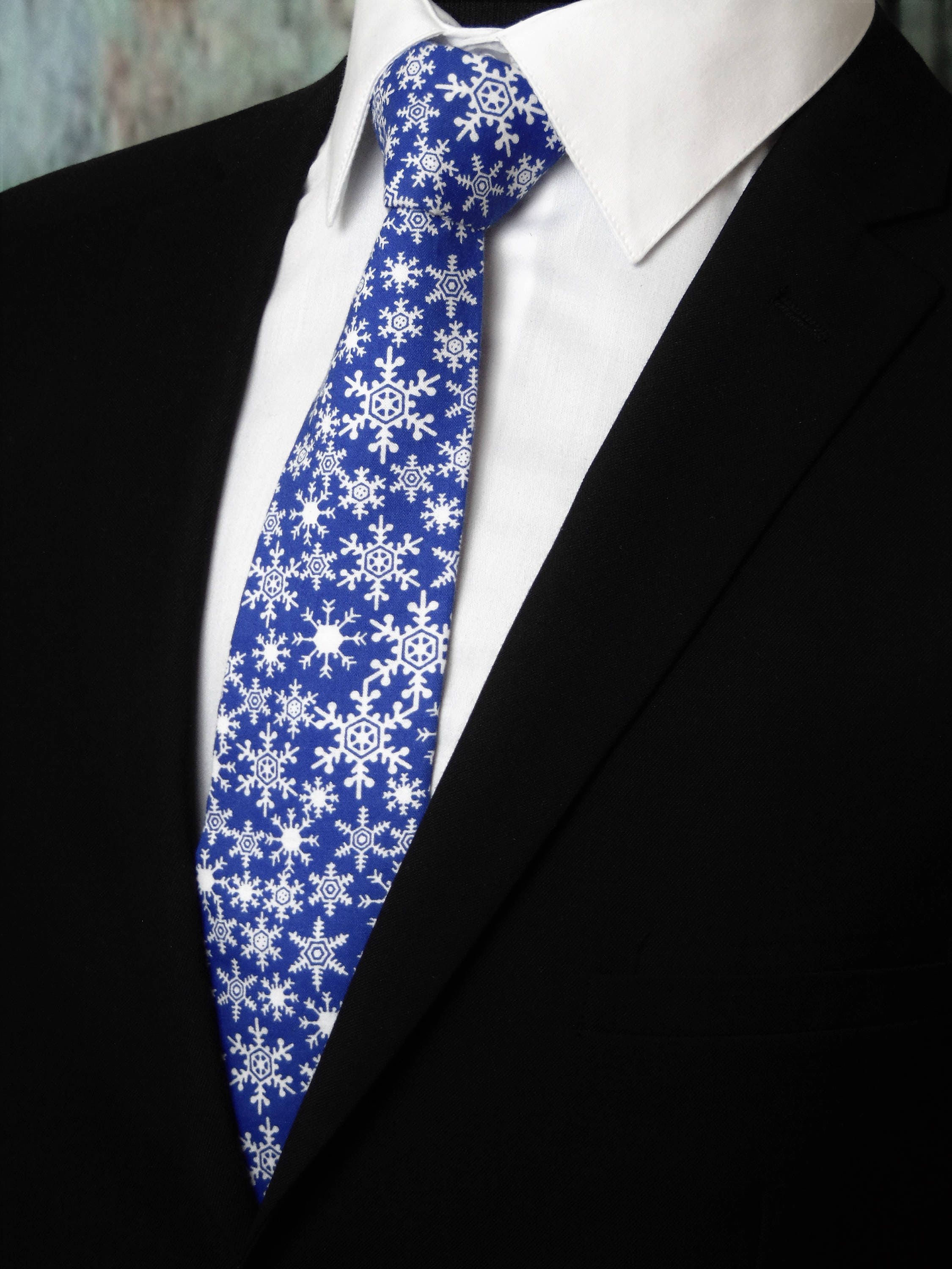 Snowflake Tie – Blue Mens Christmas Tie with White Snowflake Neck Tie also  Available as a Skinny Tie.