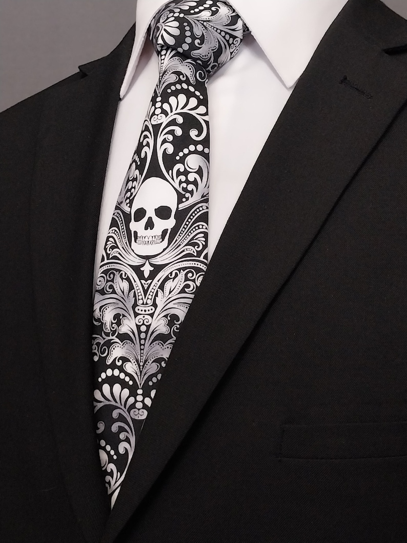 Skull Necktie Skull Tie, Please read item description, Skull necktie only, pocket square not included image 1