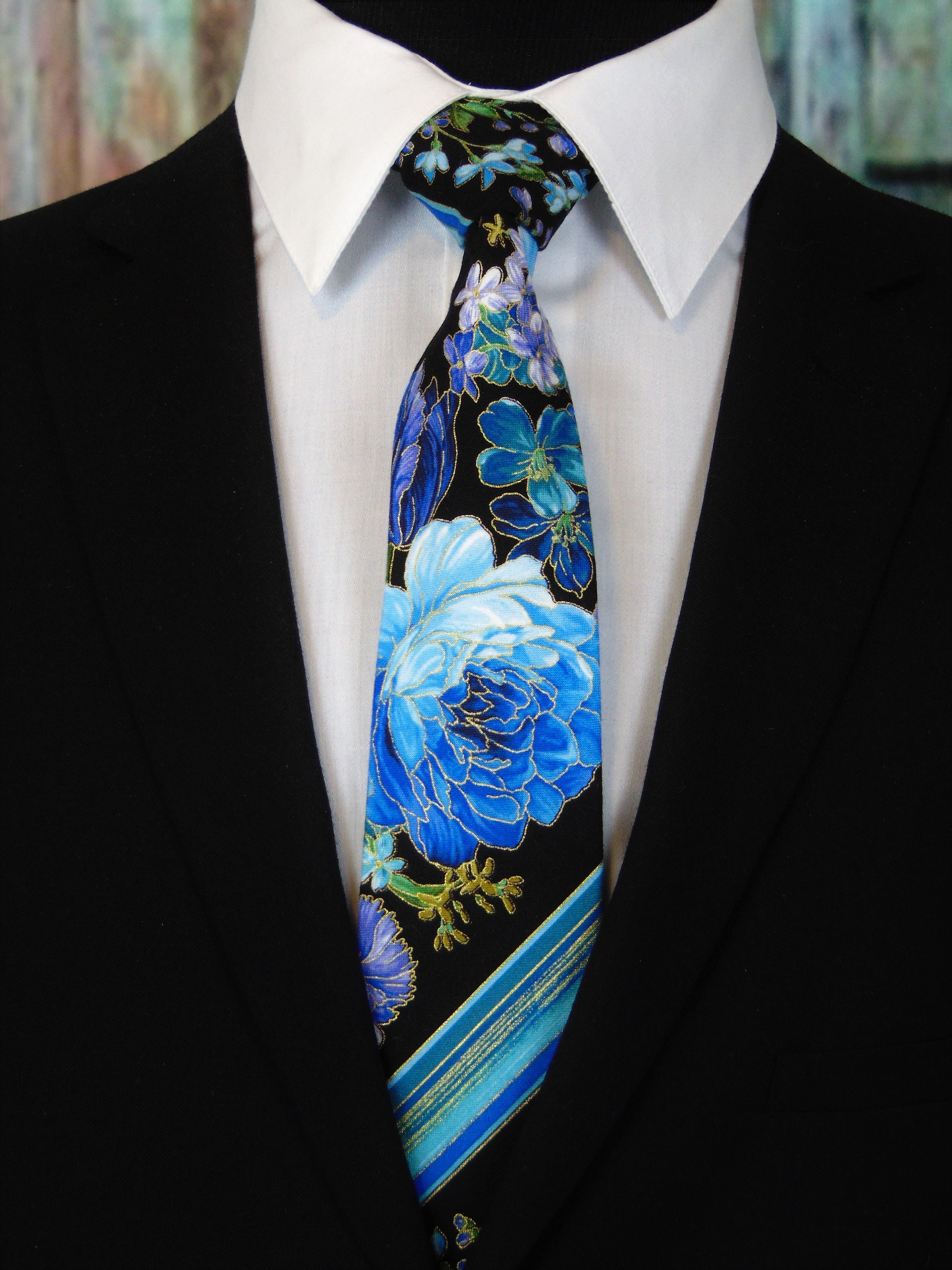 Floral Necktie, Floral Tie, Mens Necktie, Mens Tie, Asian