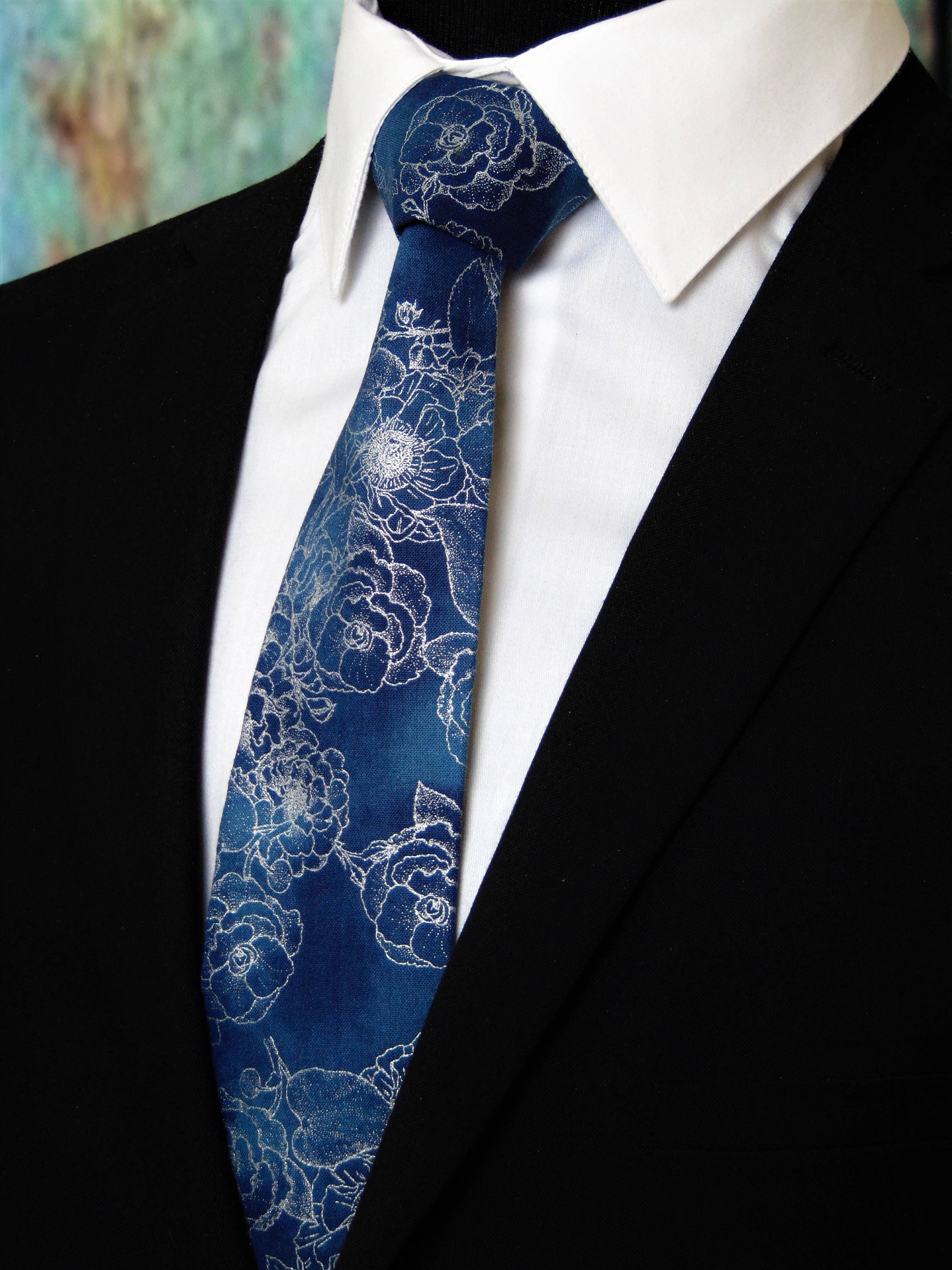 mens blue floral ties