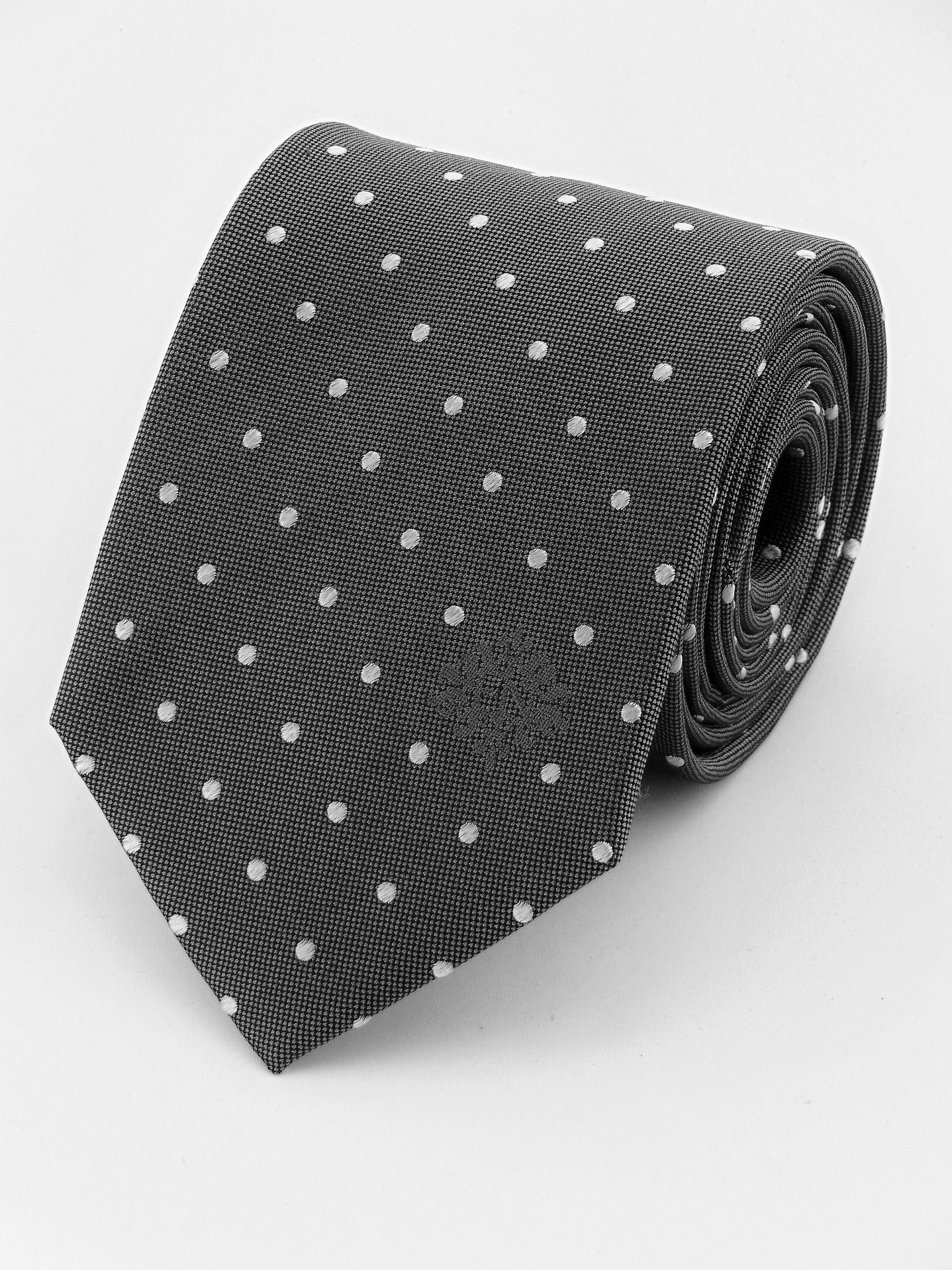 Silk Ties for Men – Mens Dark Gray with White Dots Silk Necktie.