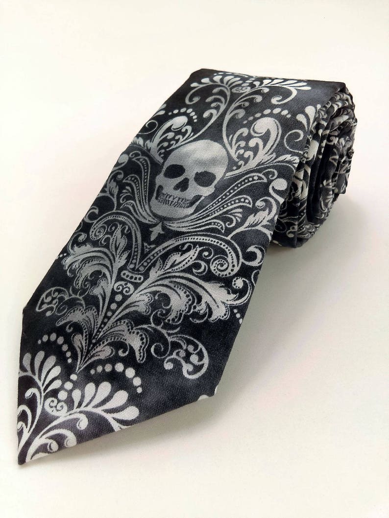 Skull Necktie Skull Tie, Please read item description, Skull necktie only, pocket square not included image 2