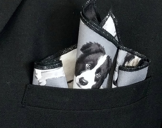 Border Collie Necktie - Gray Background with Black and White Dogs. Necktie not Included.