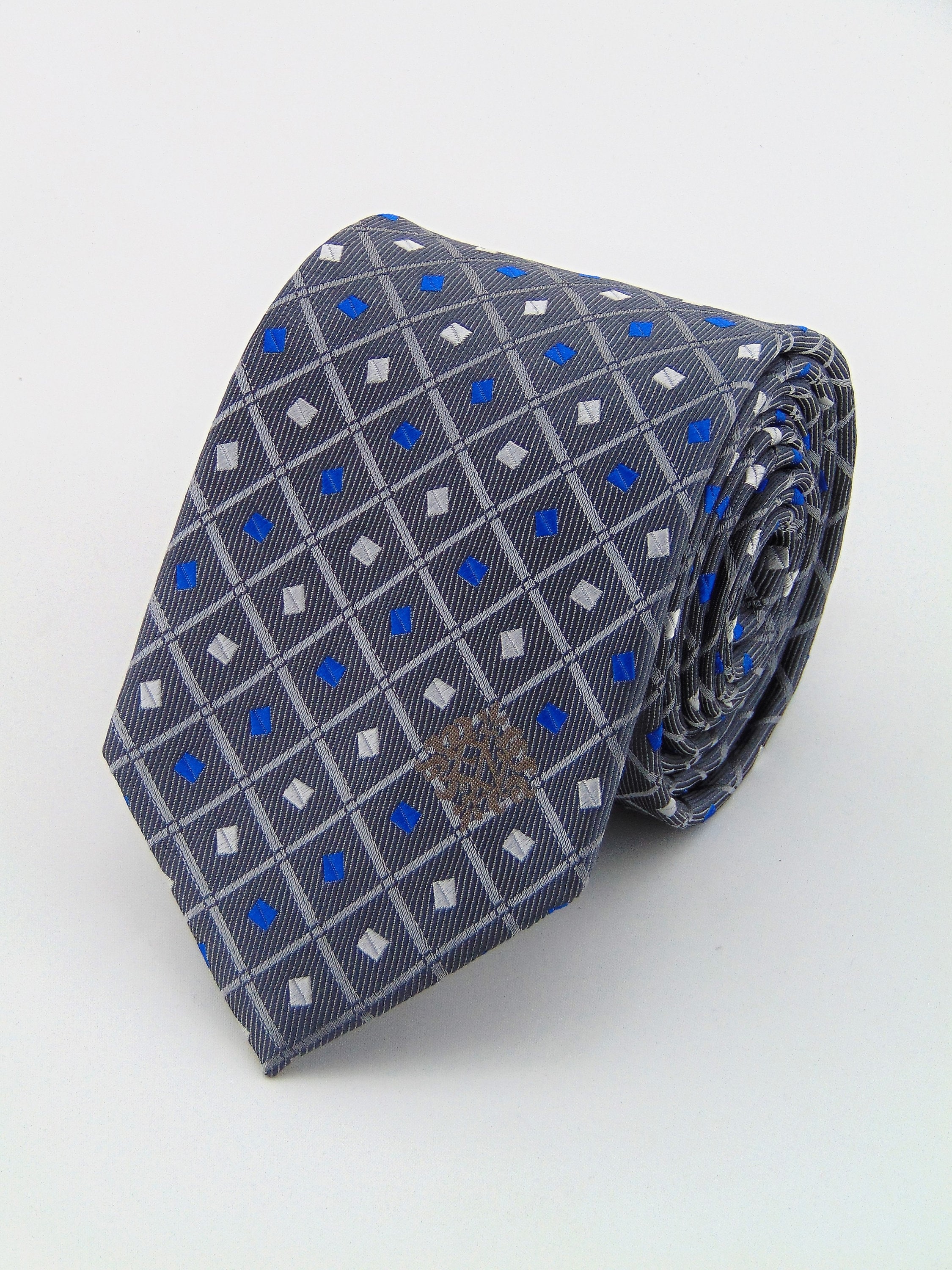 Silk Ties for Men – Mens Gray Geometric Necktie.