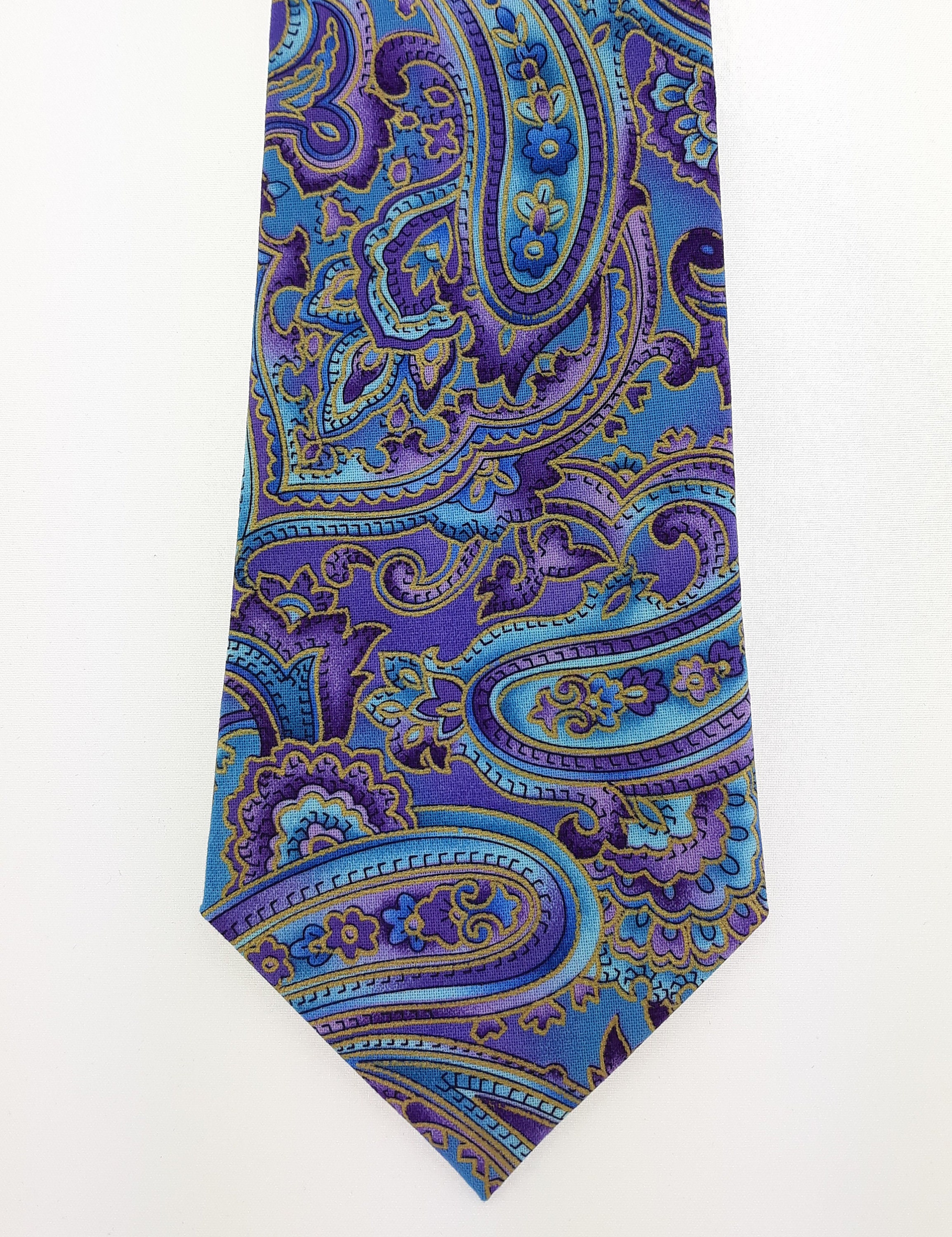 Paisley Neck Tie – Cotton Purple Paisley Tie with Floral Necktie Motif ...
