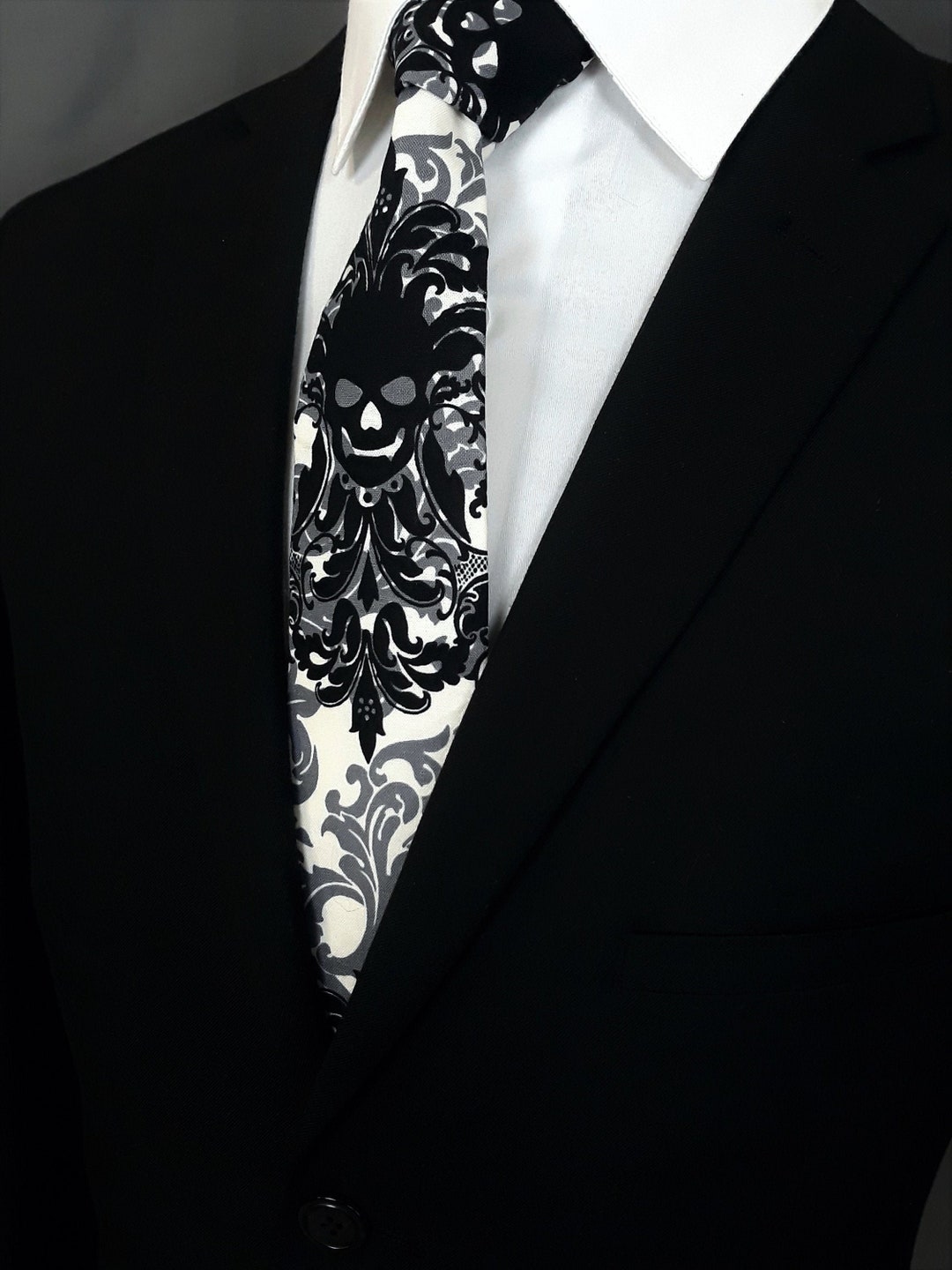 Gothic Mens White With Black Skull Necktie. Also Available - Etsy