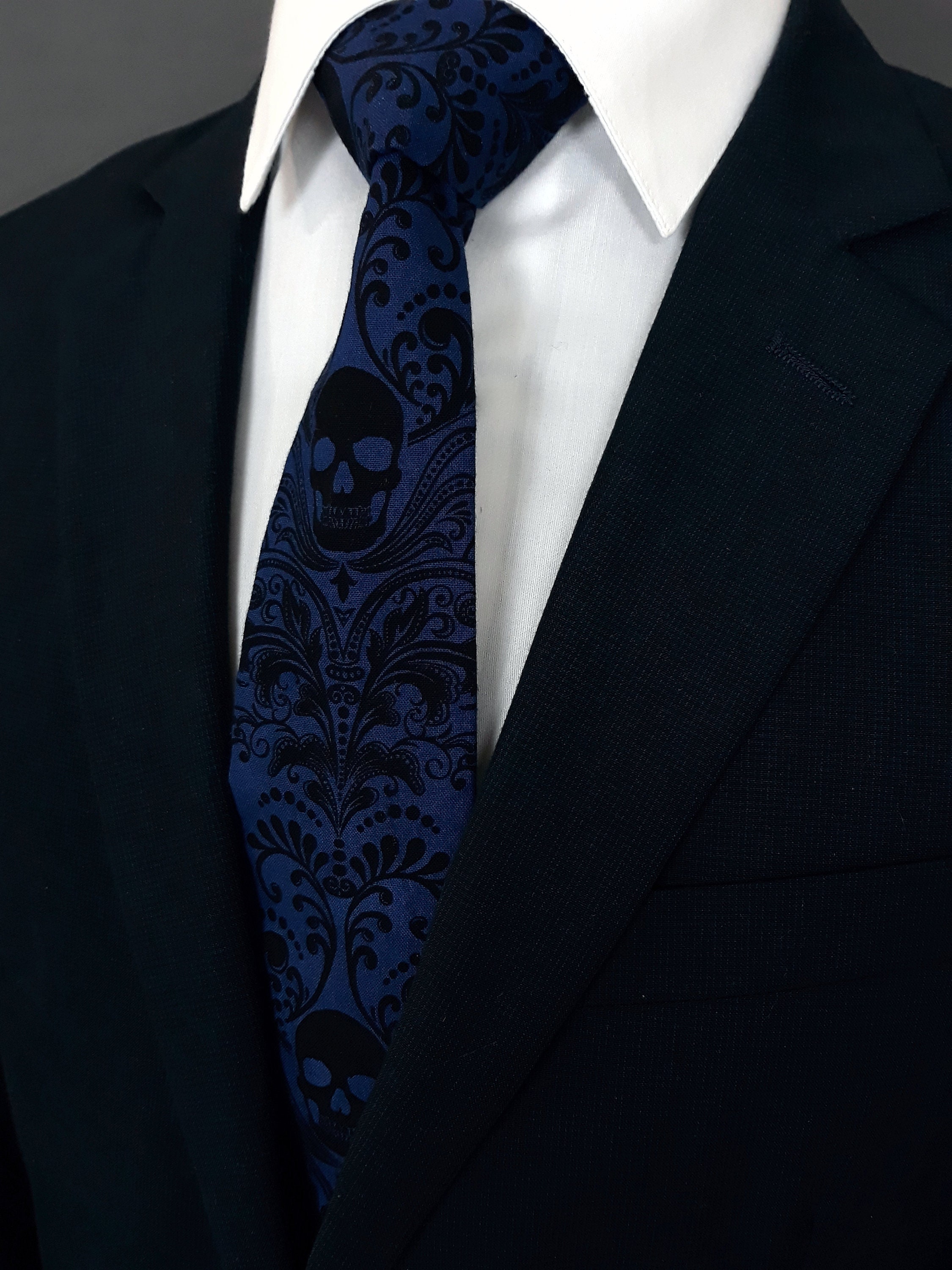 Royal Blue Skull Tie – Gothic Wedding Blue Skull Neckties