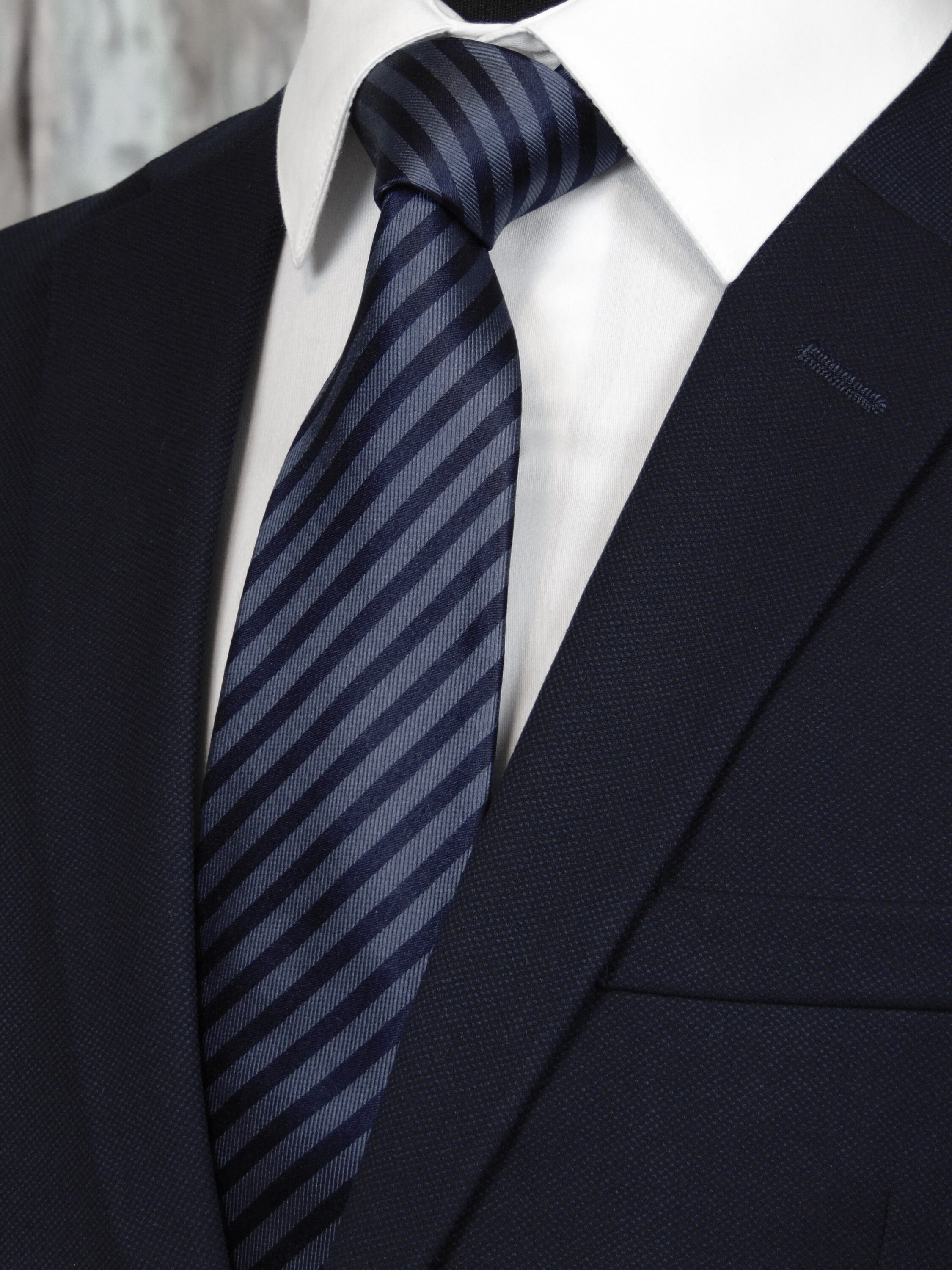 Striped Tie – Mens Navy and Blue Silk Striped Necktie.