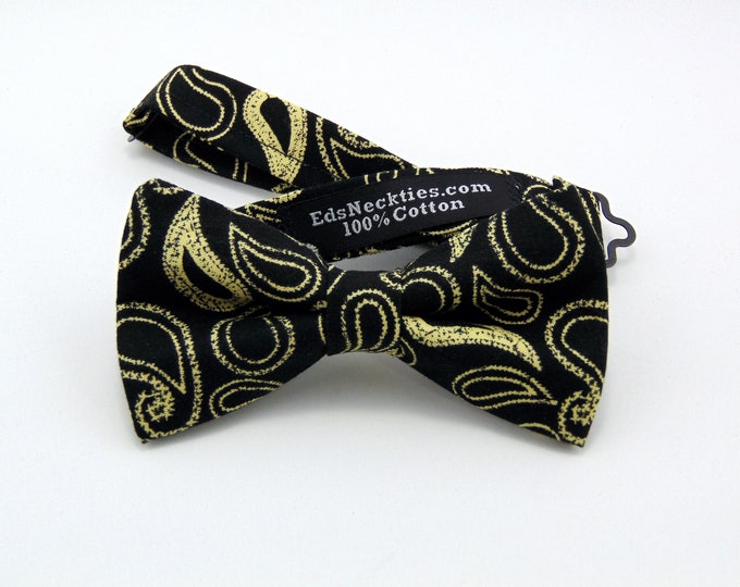 Black Bow Tie, Black Bowtie, Mens Bow Tie, Mens Bowtie, Paisley, Black, Gold, Floral, Fathers Day, Birthday, Gift, Wedding, Christmas, Dad
