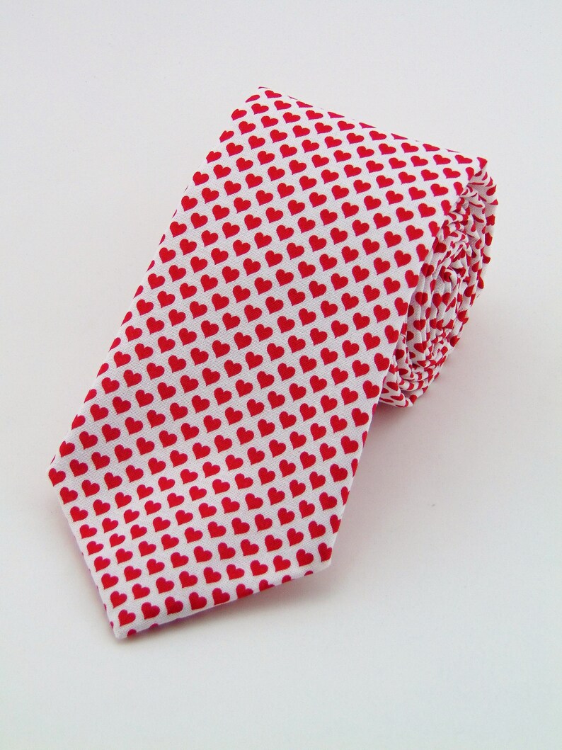 Valentines Necktie Mens White with Red Hearts Tie | Etsy