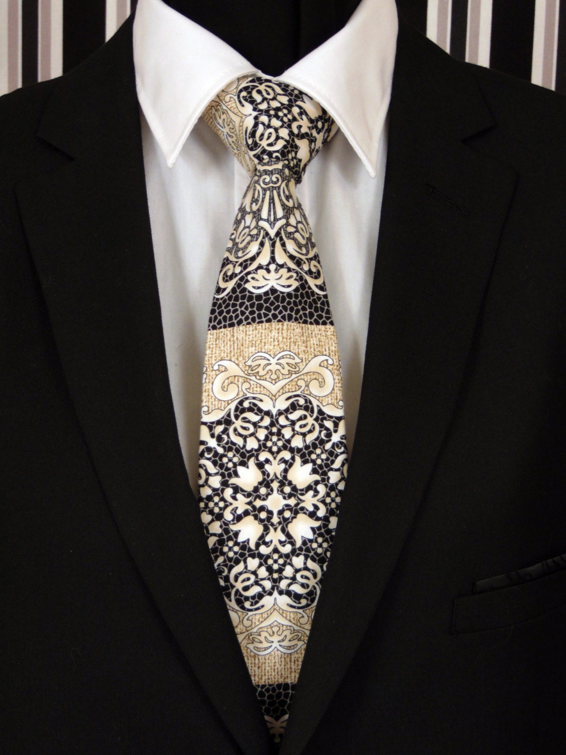 Floral Necktie, Floral Tie, Mens Necktie, Mens Tie, Black Necktie