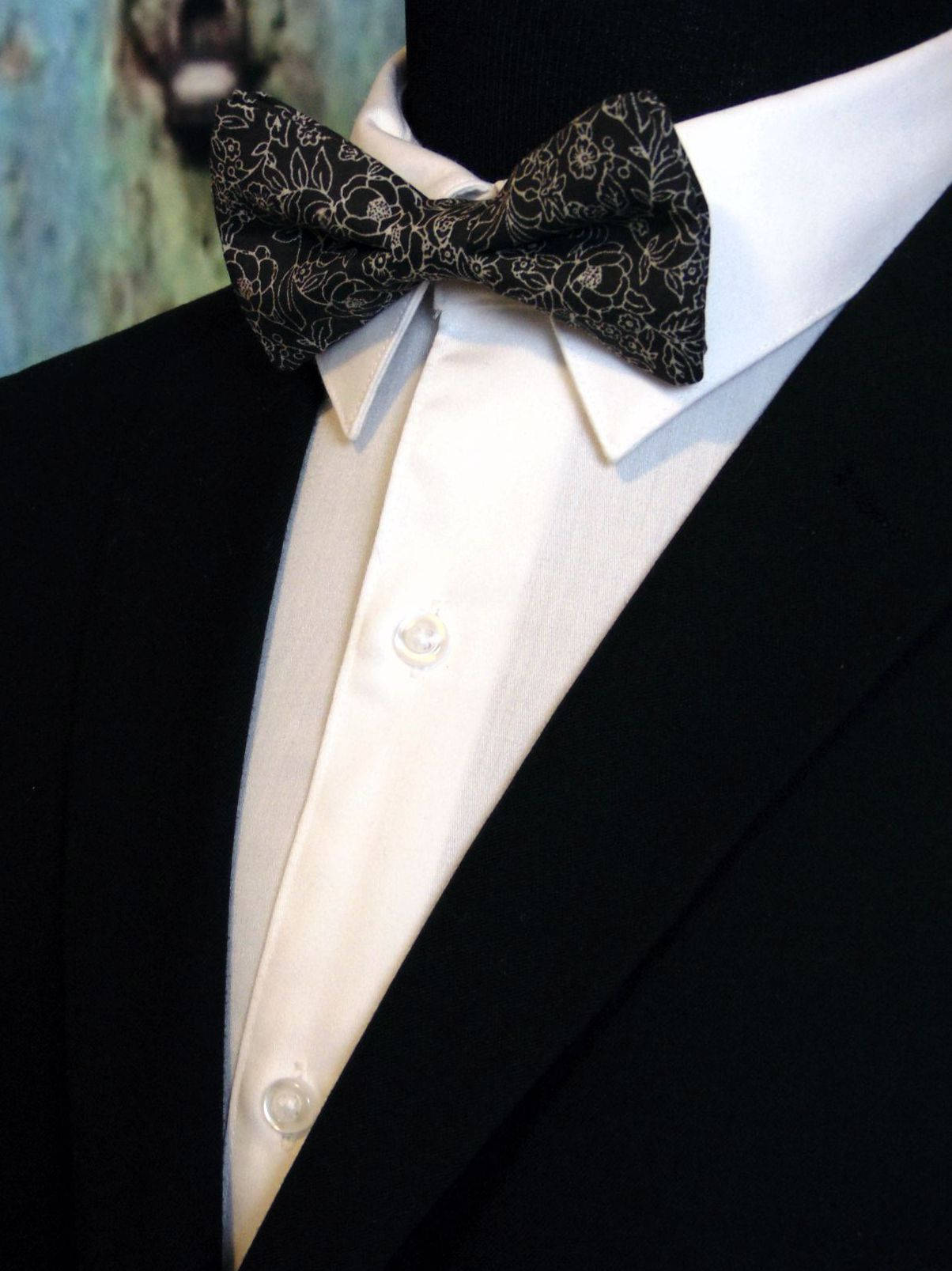 Black Bow Tie Mens or Boys Black Floral Bow Tie. Great