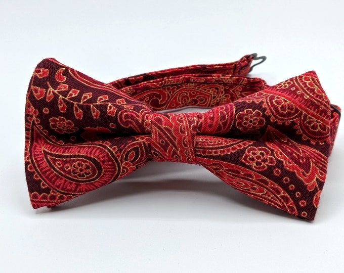 Red Paisley Bow Tie – Mens or Boys Red paisley Bow Tie