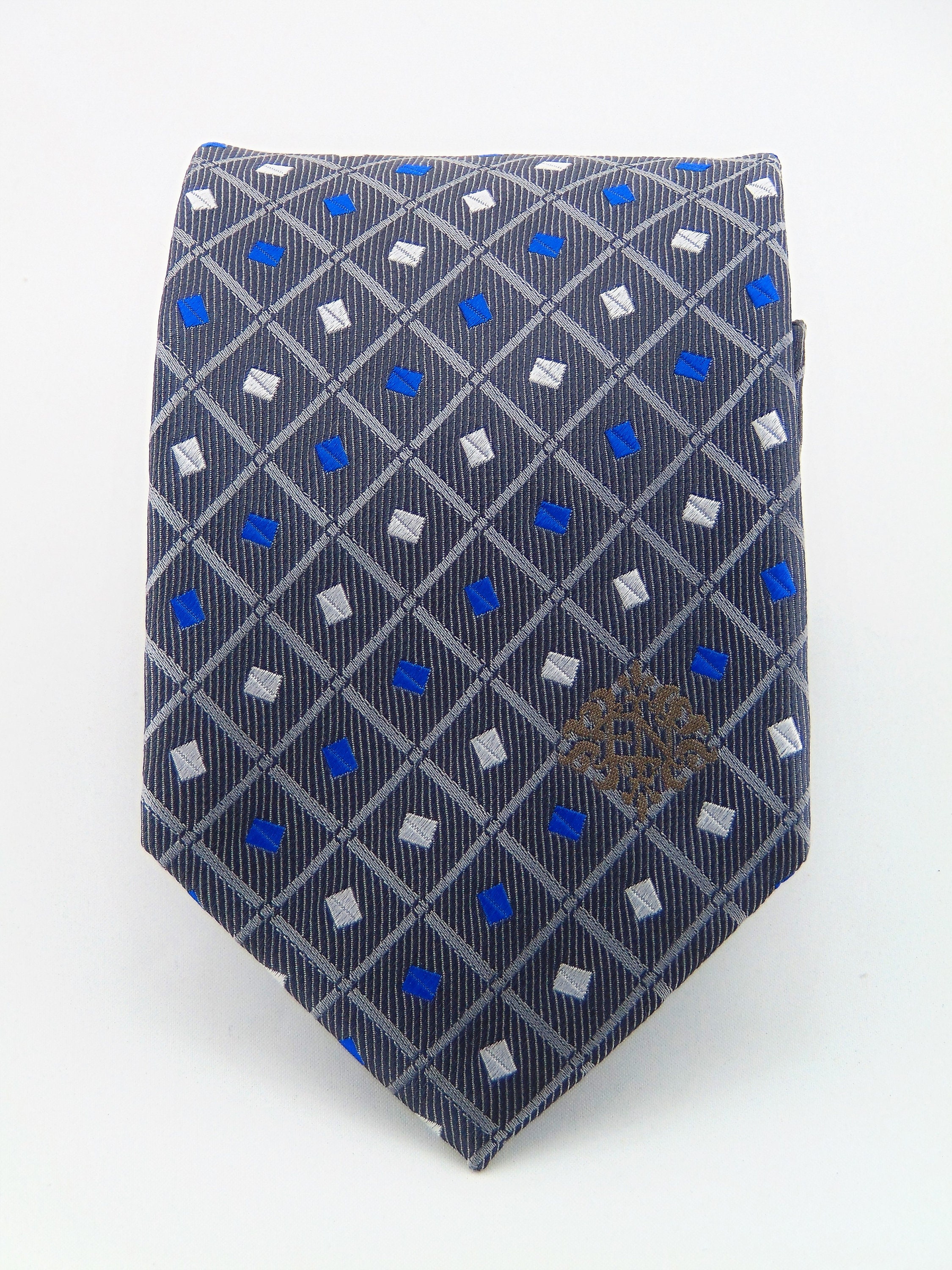 Silk Ties for Men – Mens Gray Geometric Necktie.