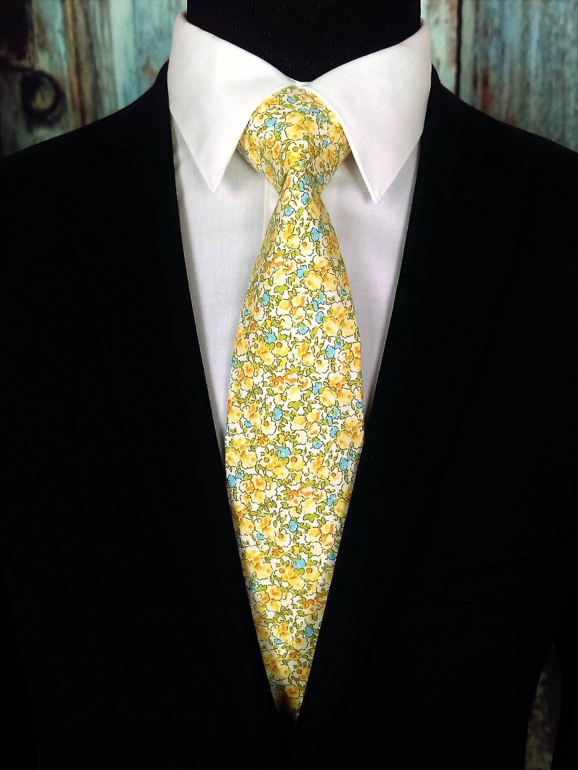 Floral Necktie Floral Tie Yellow Necktie Yellow Tie Mens Etsy