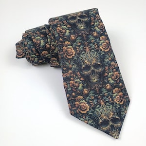Skull & Floral Gothic Necktie - Unique Men&#39;s Accessory&quot;