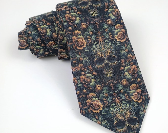 Skull & Floral Gothic Necktie - Unique Men's Accessory"