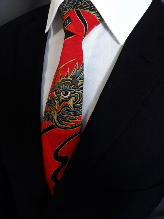 Ties With Dragons Dragon Tie Mens Japanese Style Red Dragon Etsy