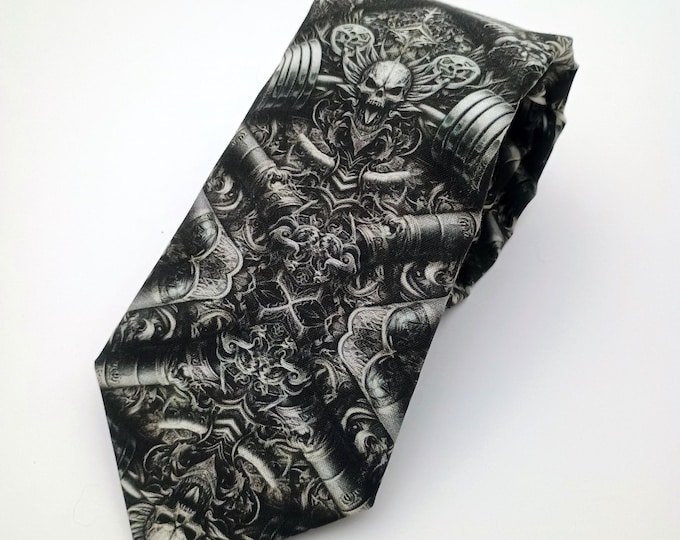 Gym Skull Necktie - Fitness-Inspired Design with Weights for Active Men's Style