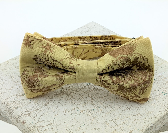 Yellow Floral Bow Tie – Pretied Yellow and Gold Bowtie