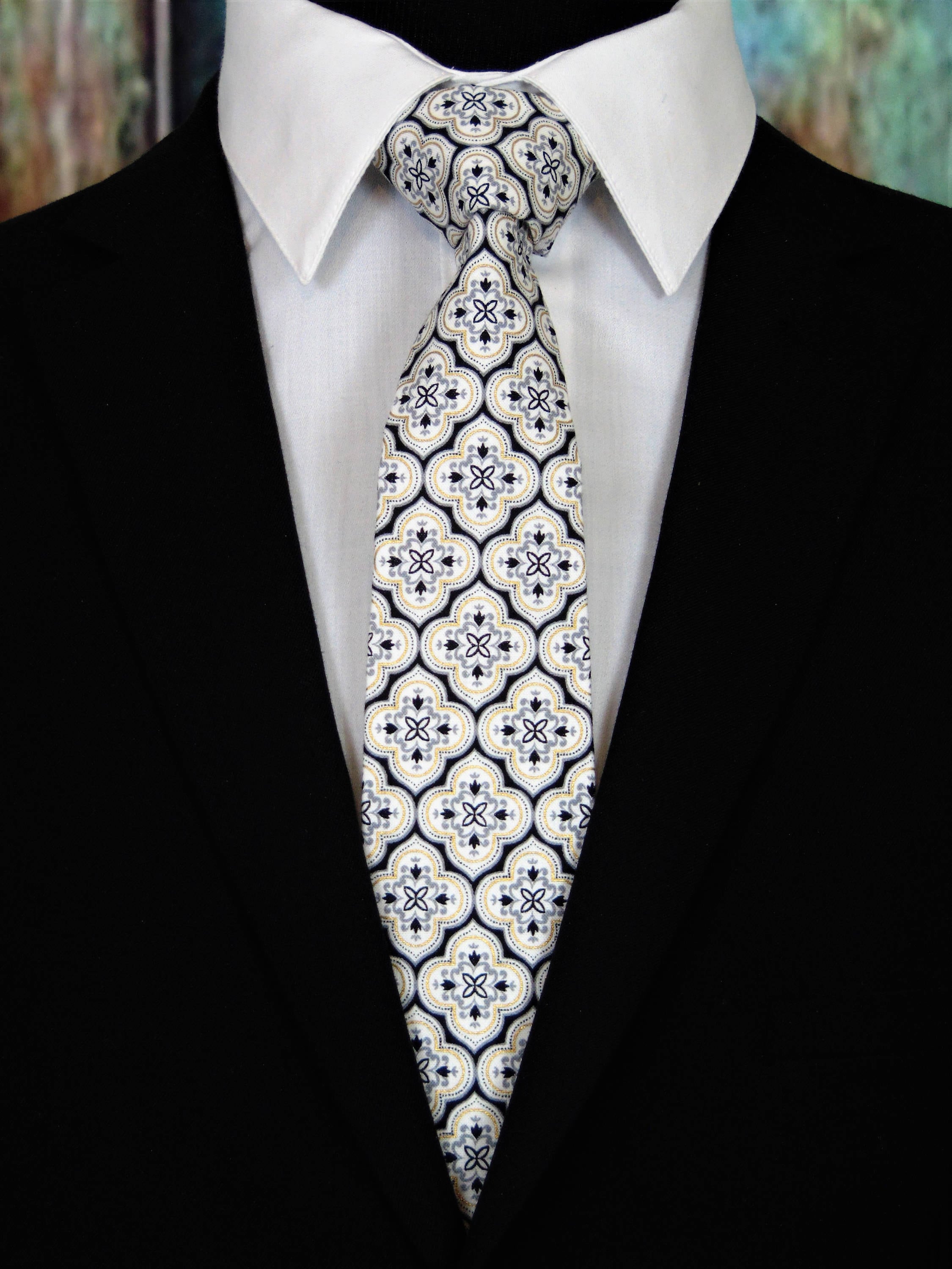 Grooms Tie – White, Black and Gold Wedding Necktie, Available as a ...