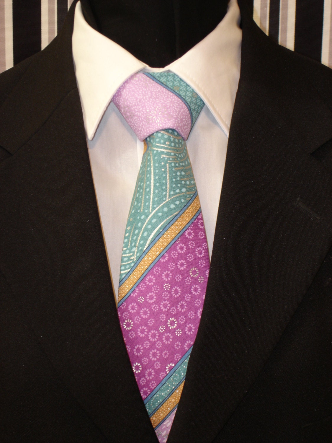 Stripe Necktie, Stripe Tie, Mens Necktie, Mens Tie, Tie, Contemporary, Purple, Pink, Green