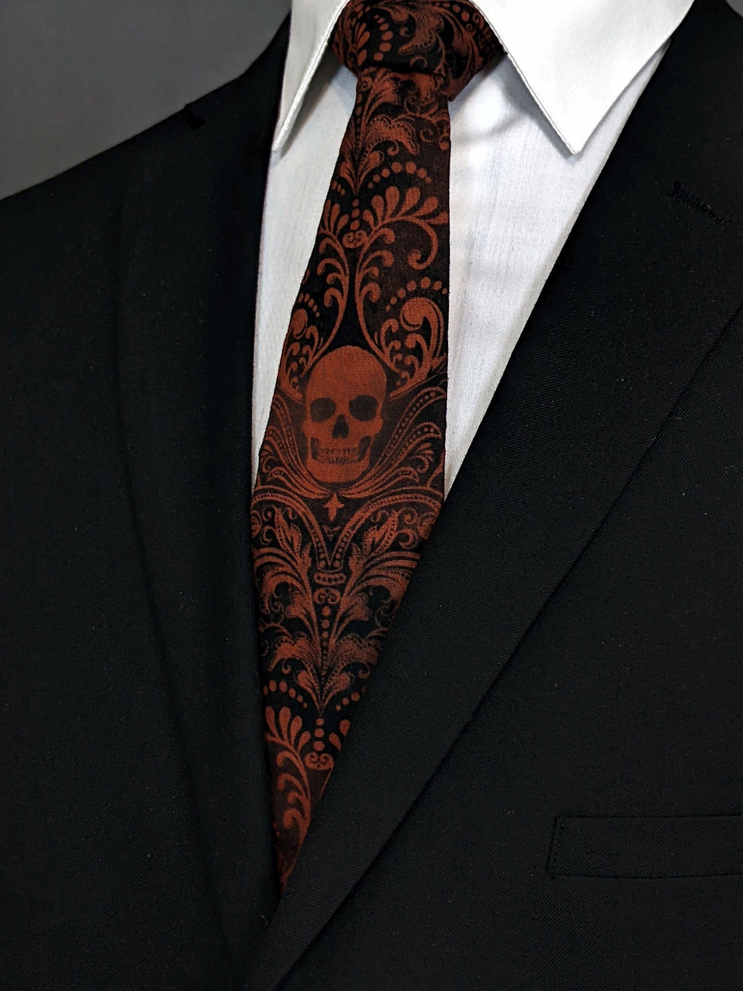 Burnt Orange Skull Necktie Rust Skull Tie - Etsy