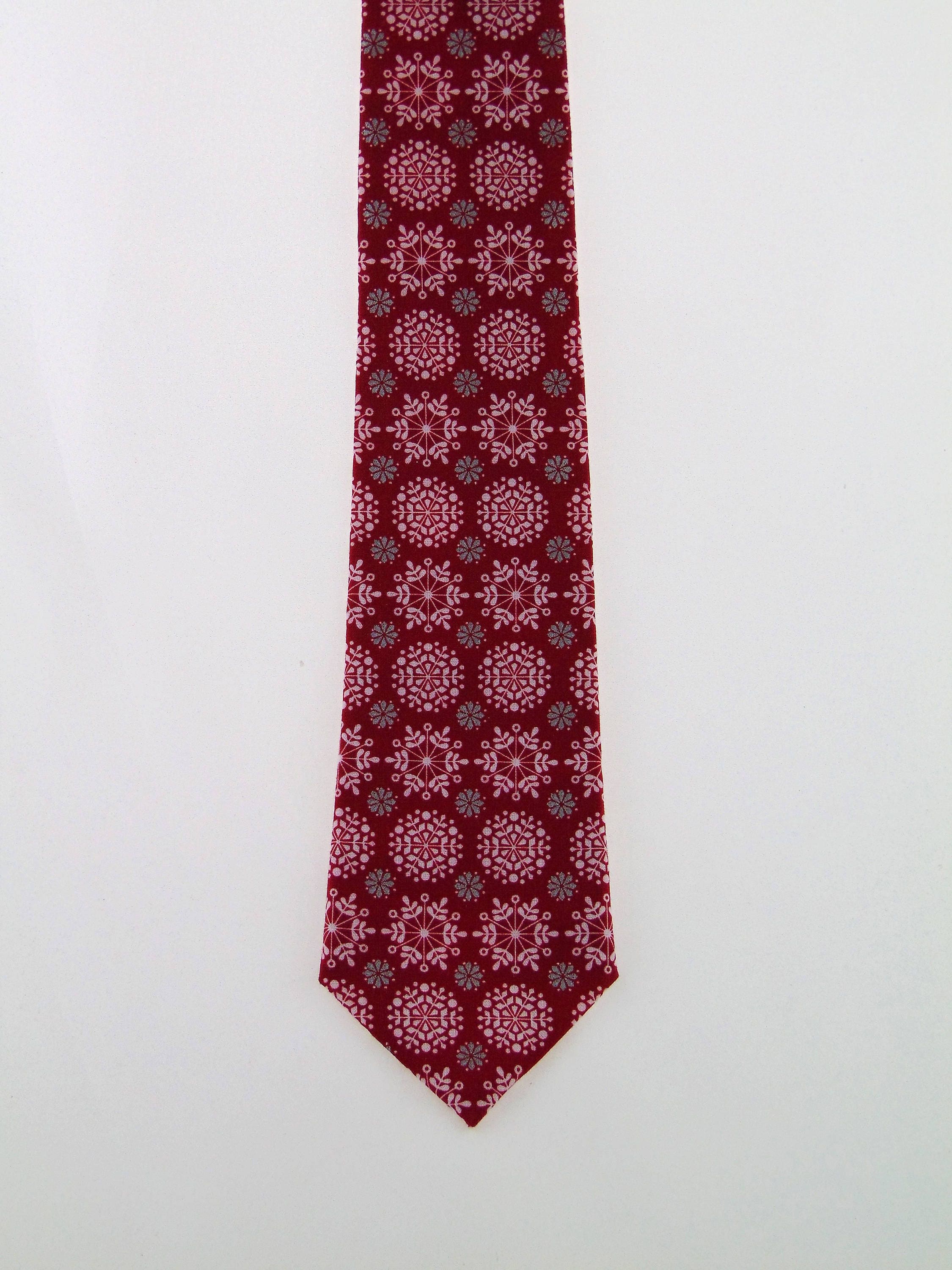 Snowflake Neck Tie – Mens Burgundy Christmas Tie. Available as a Skinny ...