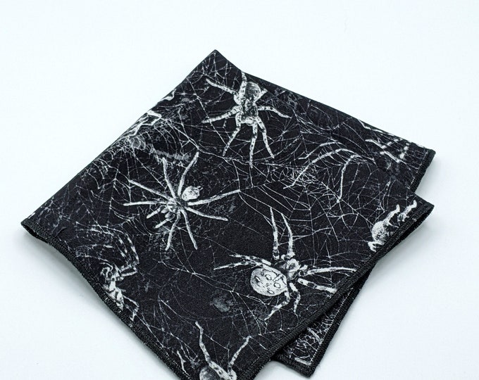 Black Spider Pocket Square – Sleek Black Spider Pocket Square for a Bold and Stylish Look. Matching Necktie Not Included!