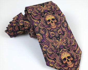 Lila Dödskalle Paisley Slips