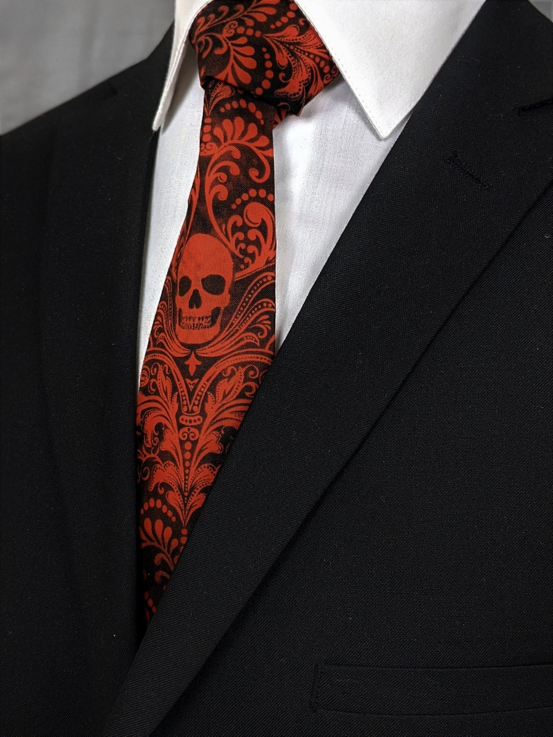 Orange Skull Neck Tie Mens Black With Orange Skull Tie. - Etsy