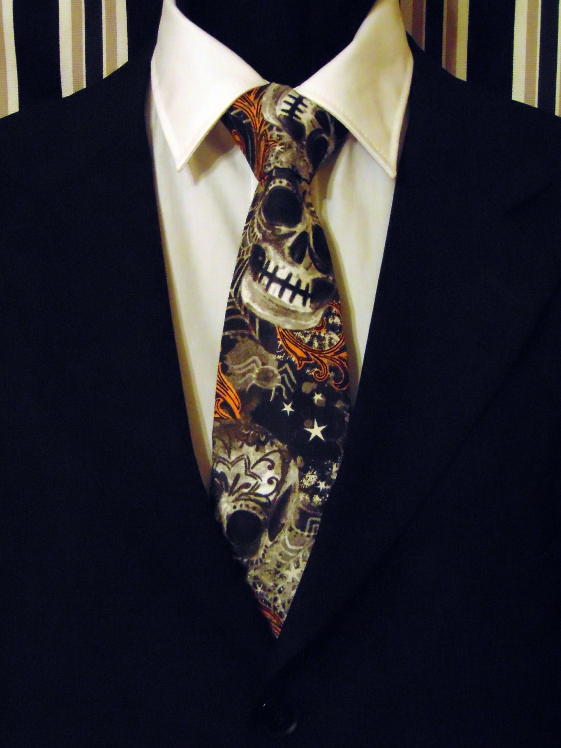 Halloween Necktie, Halloween Tie, Skull Necktie, Skull Tie, Black ...