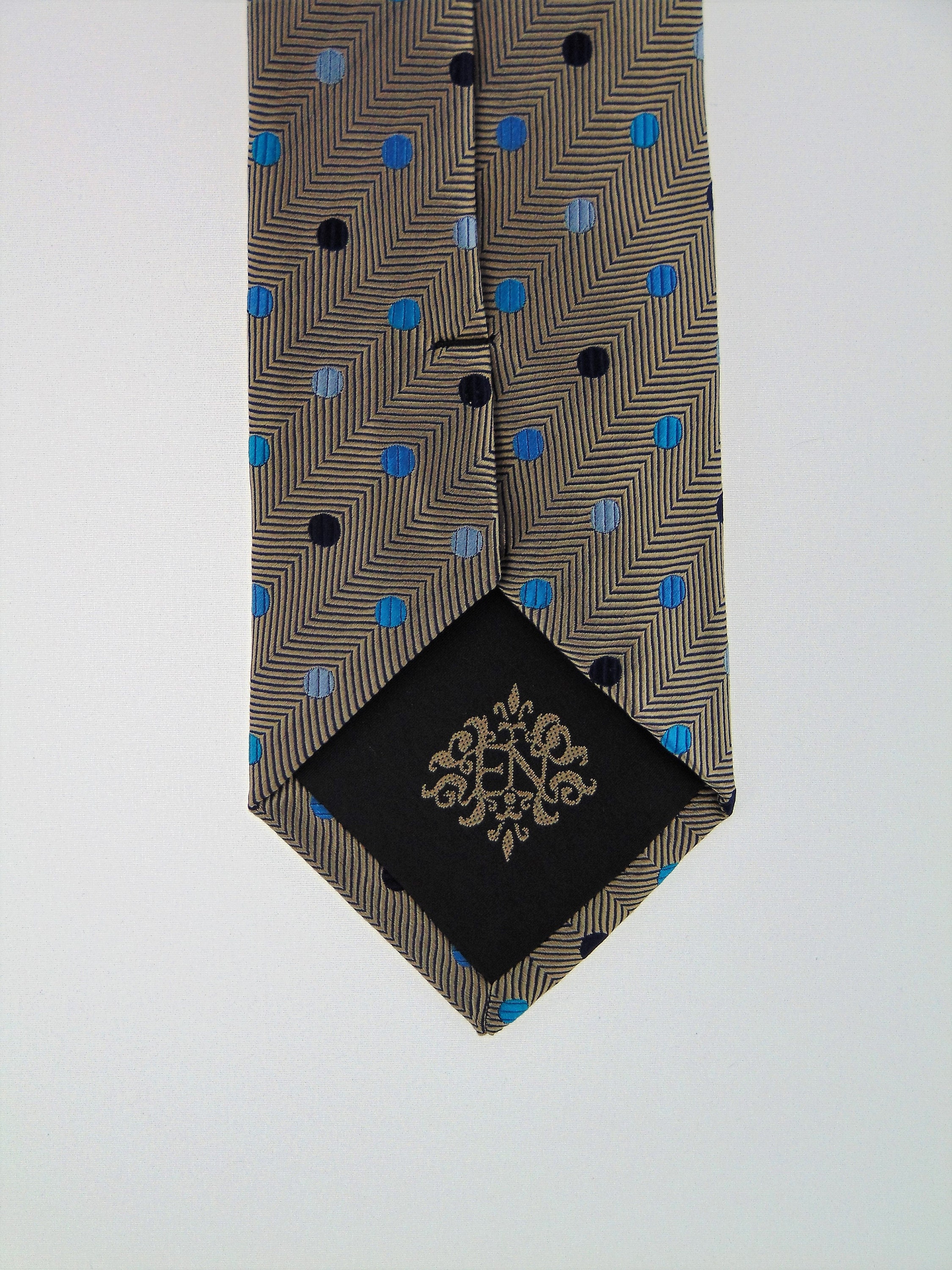 Silver Necktie – Mens Silver Tie with Multy Colored Dots