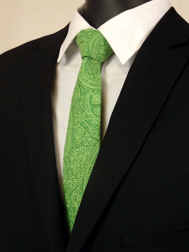 Extra Long Neckties Mens Green Paisley Necktie Also Etsy