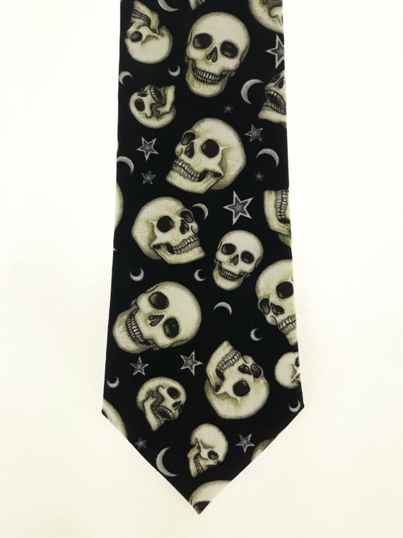 Skull Tie Black Necktie Neck Halloween Skeleton Bone Men Fashion Adjustable Bow